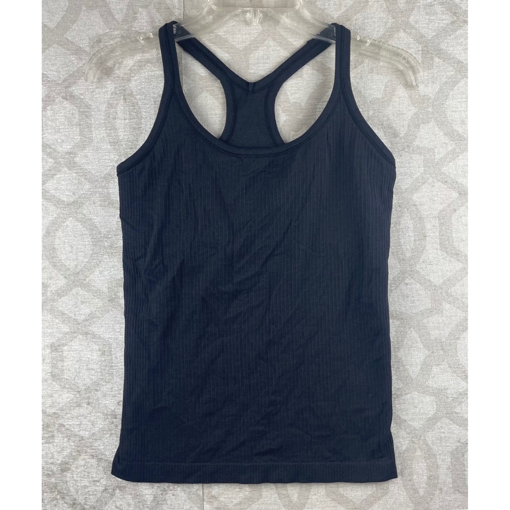 Lululemon Ebb to Street Tank Top Women 8 Black Ribbed Racerback Yoga LW1AX1S-02